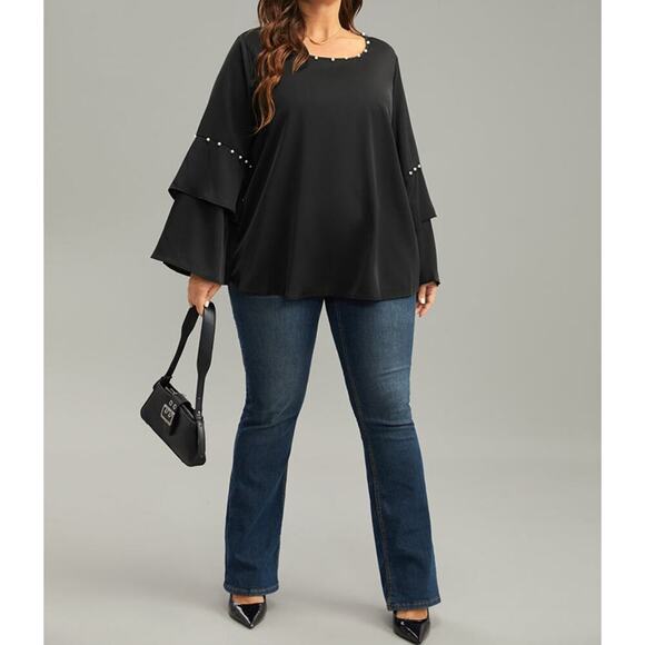 Plus size 14 16 1x BloomChic Anti Wrinkle Pearl Beaded Ruffle Layered Blouse top - Picture 3 of 3